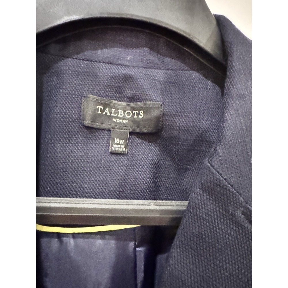 Talbots Navy Stretch Cotton Fringe Trim Textured Jacket Blazer Women's 16W - Picture 12 of 13